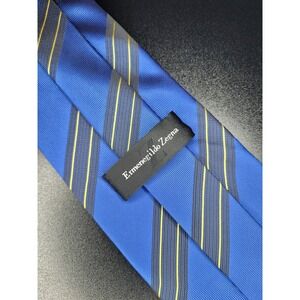 Ermenegildo Zegna Men's Necktie Blue Striped Silk 3.75" x 58" Excellent